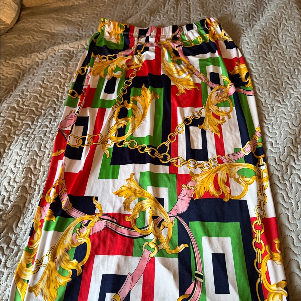 Multicolor Chain Print Pencil Skirt